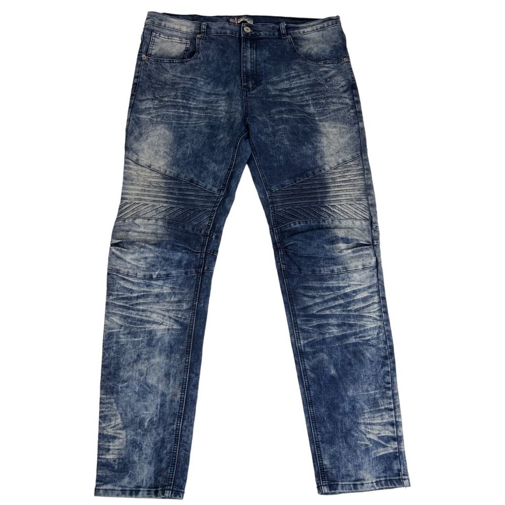 Bleecker Mercer Men's Jeans Premium 1994 Distressed Patterned 40x34 Blue Denim